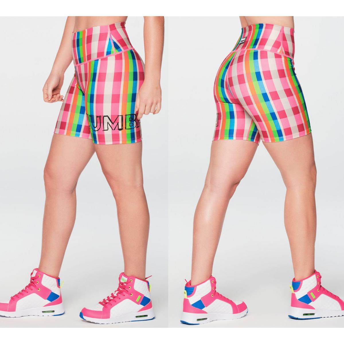 Zumba Plaid Pop High Waisted Biker Shorts