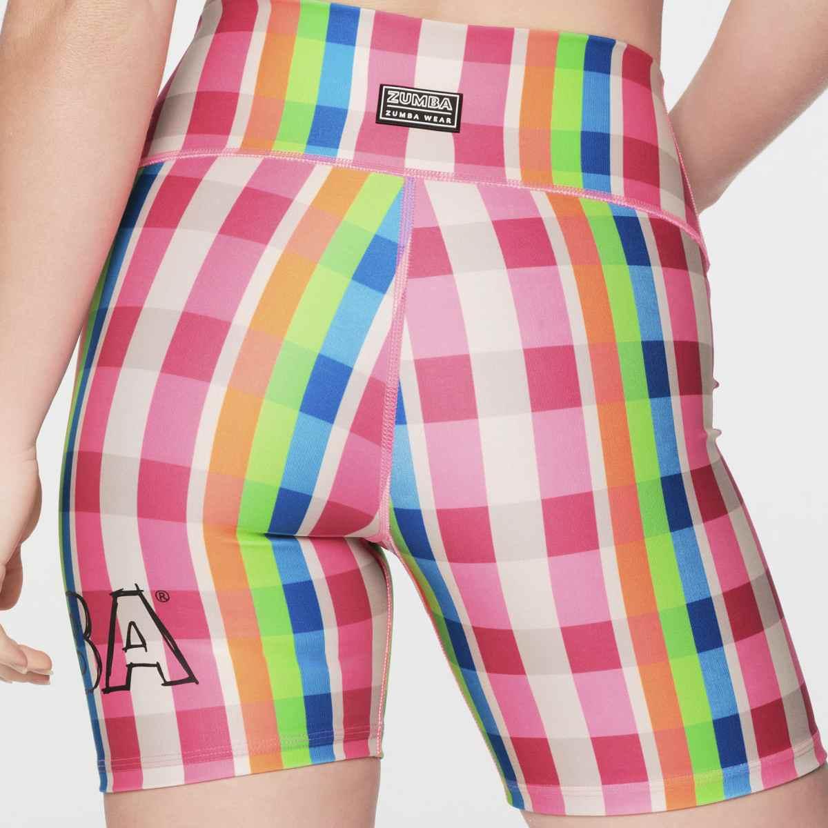 Zumba Plaid Pop High Waisted Biker Shorts