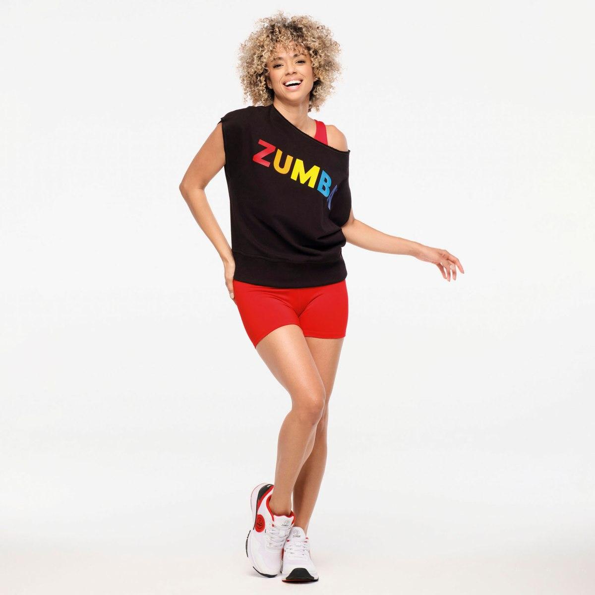 Zumba Explore Off The Shoulder Short Sleeve Sweatshirt - Bold Black
