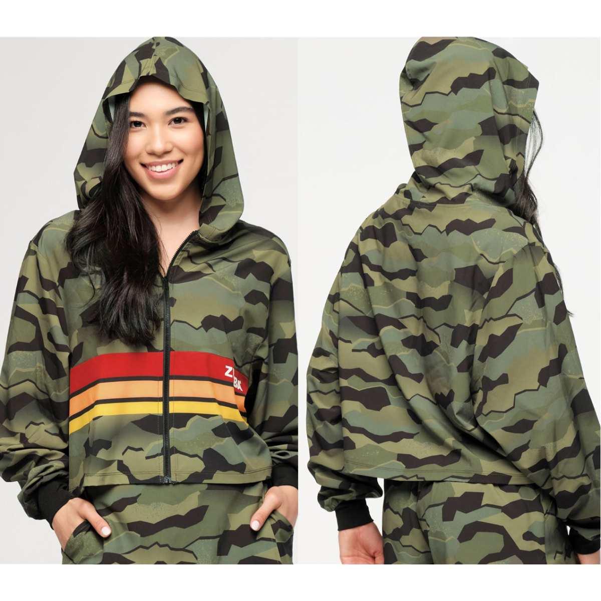 Zumba Explore Crop Woven Zip-Up Hoodie - Olive Expedition