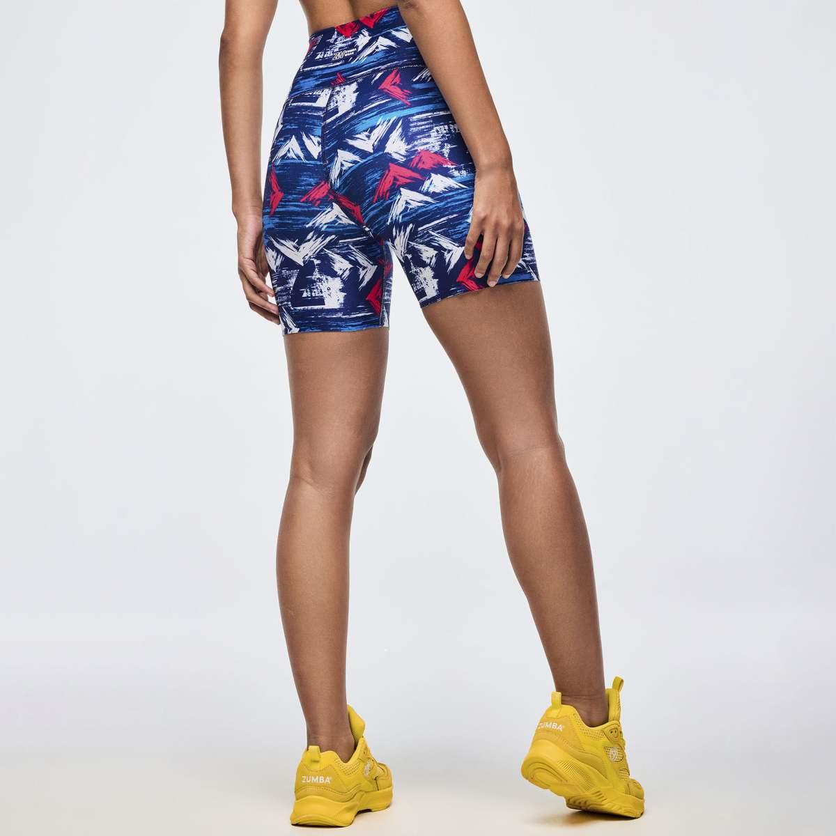Apres Zumba High Waisted Biker Shorts - Blue/White