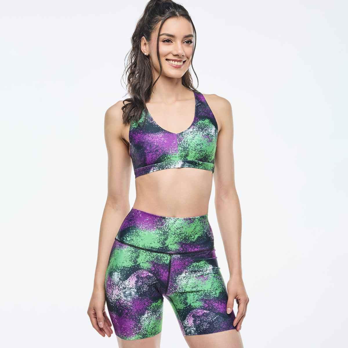 Apres Zumba Racerback Bra With Encased Elastic - Green/Purple