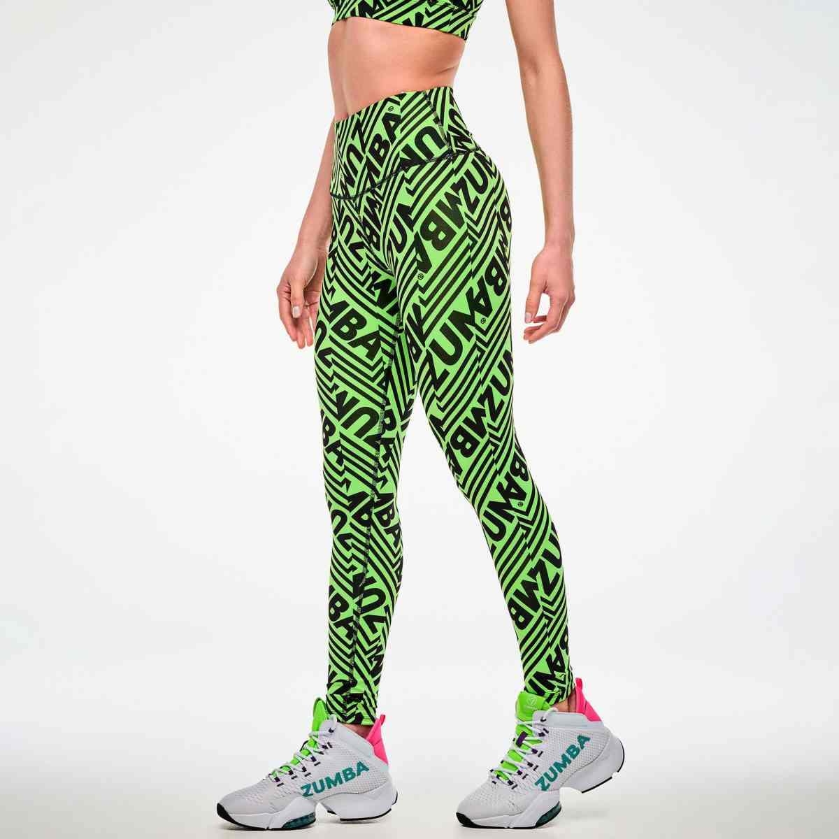 Electric Feel Z-Lift High Waisted Ankle Leggings - Green/Black