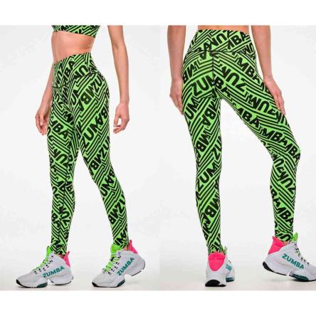 Electric Feel Z-Lift High Waisted Ankle Leggings - Green/Black