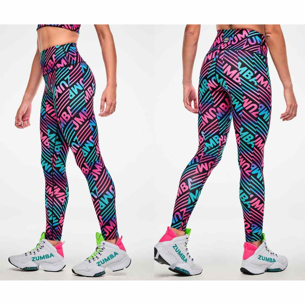 Electric Feel Z-Lift High Waisted Ankle Leggings - Blue/Pink