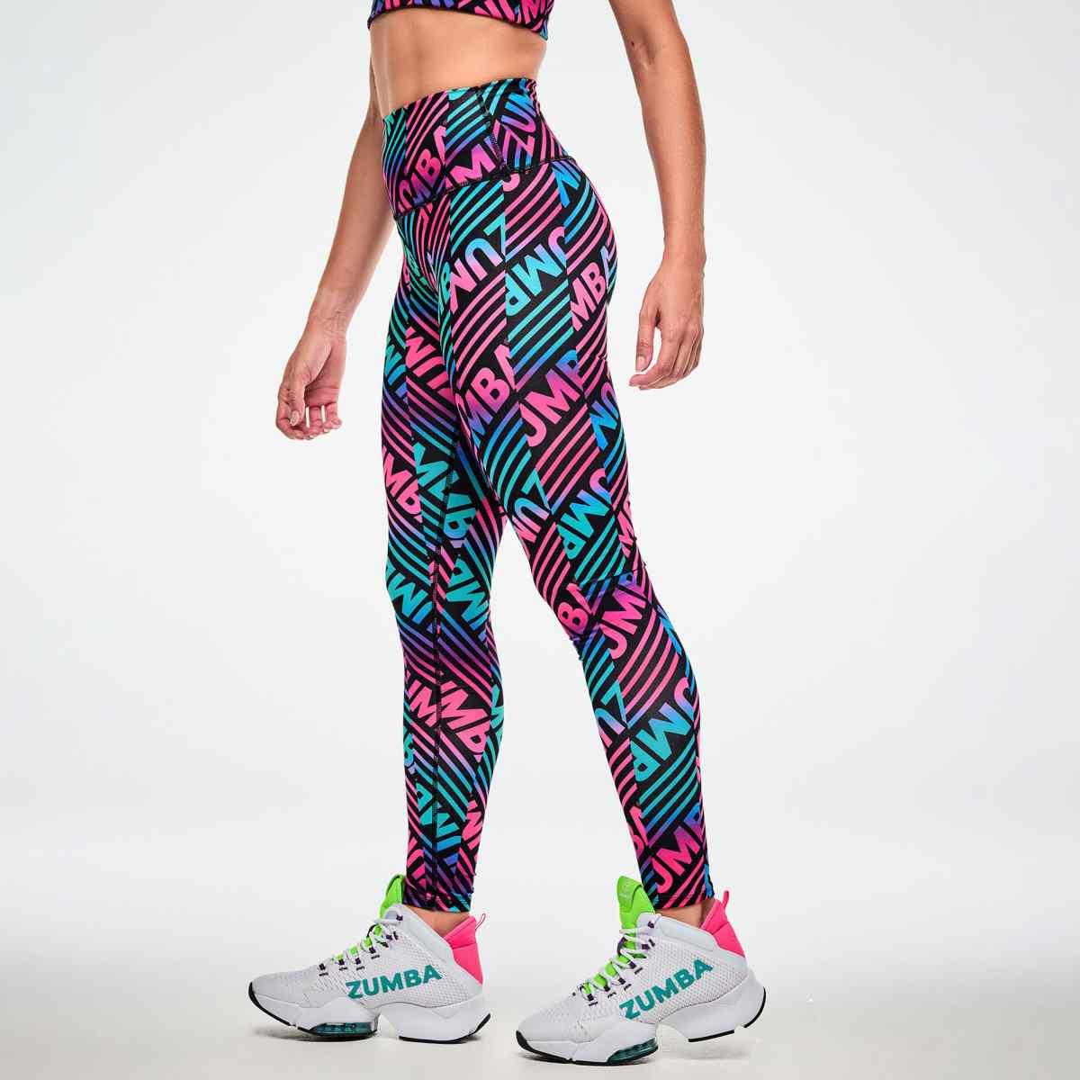 Electric Feel Z-Lift High Waisted Ankle Leggings - Blue/Pink