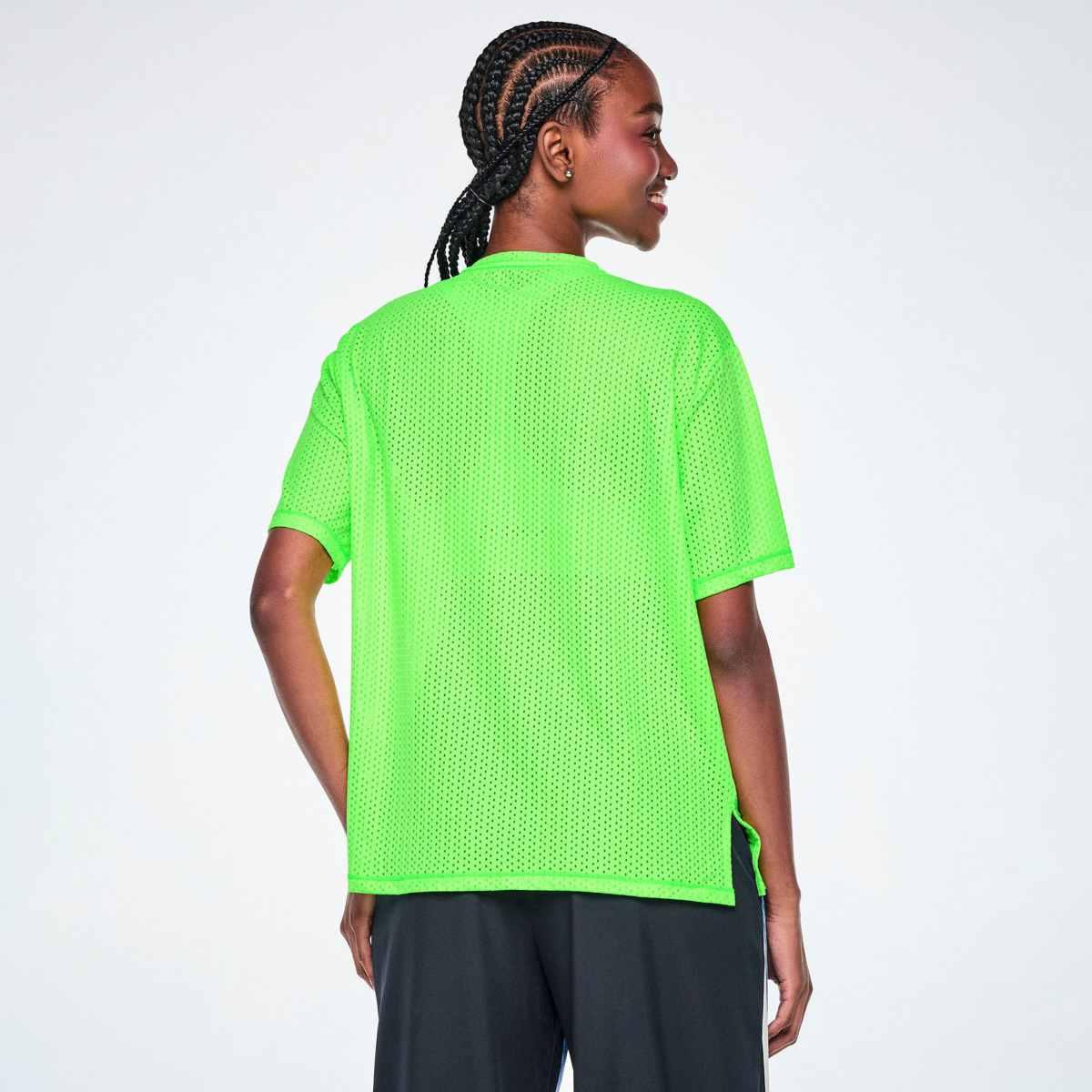 Ultrabright Mesh Boxy Top With Side Slits
